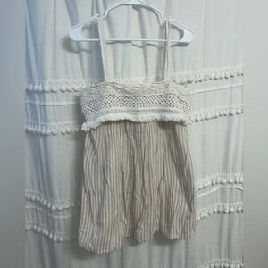 Zara 100% cotton dress / top w crochet detail beige and cream vertical stripes L